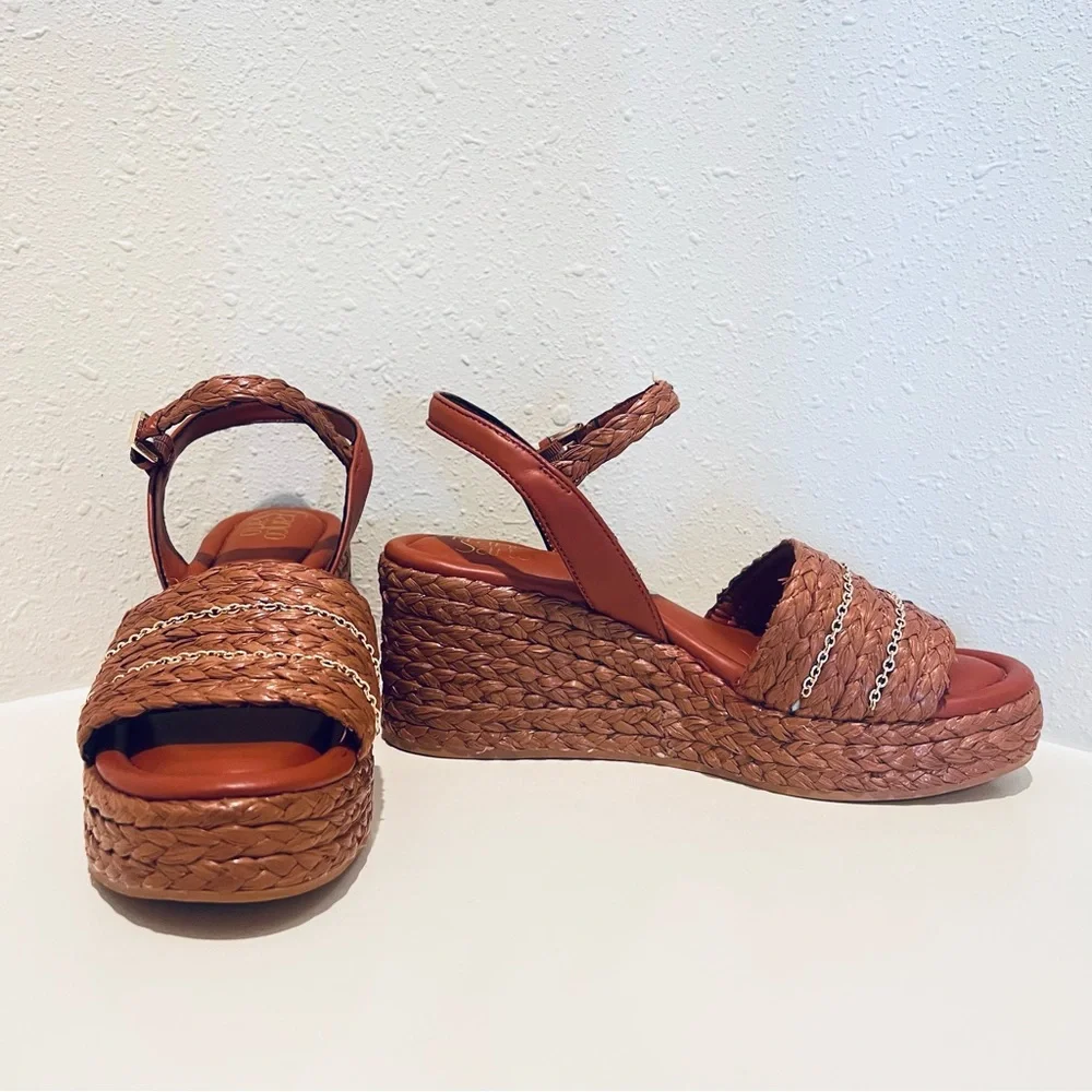 Franco Sarto Peachy Rust Wedge Espadrille Sandals Sz 9.5 NEW